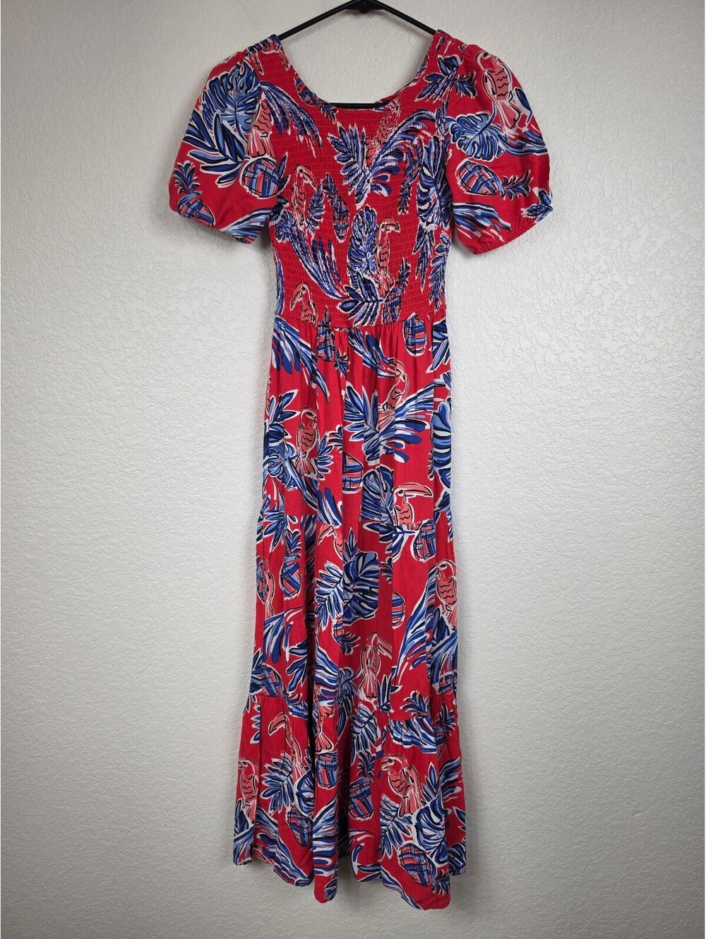 Anthropologie Sincerely Jules Red Floral Puff Sleeve Dress